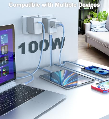 High-Speed 10 ft USB C to USB C Charging Cable 3-Pack – 100 W Power Delivery for i Phone 16, Mac Book Pro, i Pad Pro, Galaxy S23/S24 Ultra – Durable Break-Resistant Design for Ultimate Flexibility and Fast Data Transfer