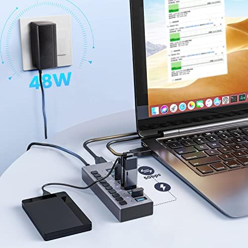 Unleash Your Productivity with the ACASIS 10-Port USB C Hub – Ultra-Fast 10 Gbps Data Transfer, 60 W Power Adapter, Individual Port Control, and Stylish Aluminum Build for Seamless Multi-Device Connectivity in Any Professional Environment
