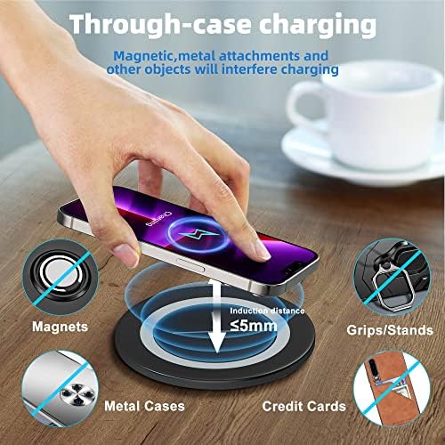 Sleek Wireless Charging Pad for Desk by JE Make IT Simple – Fast Qi-Enabled Charger for i Phone 16/15/14/13/12, Samsung, and Air Pods – Grommet Design for Clutter-Free Workspaces with Overcharge Protection and Elegant Black Finish
