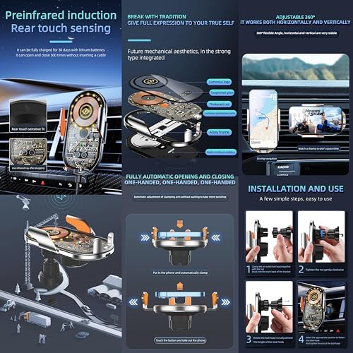 Phone Holders for Your Car with Wireless Chargre – Metal Hook Clip, Auto Clamp Air Vent Cell Phone Car Mount, Hands Free Universal Automobile Cradle Fit for iPhone Android and All Smartphones – Enhanced Compatibility and Speed