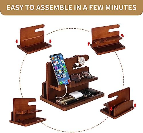 Sustainable Wood Charging Dock & Bedside Organizer: Chic Multi-Device Station for Men – Fast Charging Hub for Phones, Smartwatches, Keys, and Wallets – Perfect Gift Idea for Anniversary, Birthday, or Special Occasions – Modern Black Finish Enhances Any Bedroom or Office Decor