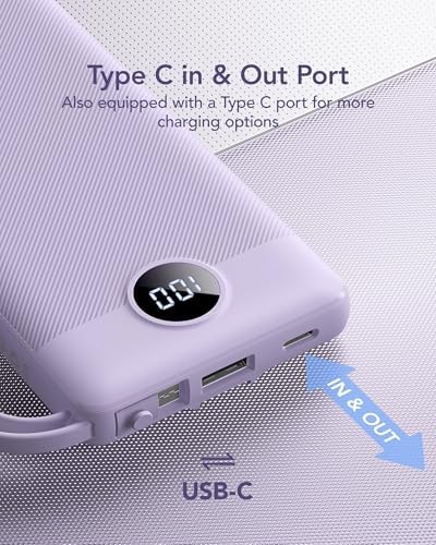 VRURC 10,000 m Ah Slim Power Bank – Ultimate Multi-Device Portable Charger with Built-in Cables, 5 Outputs & Dual USB-C Inputs for i Phone, Samsung, Android – Travel Essential for On-the-Go Power Solutions
