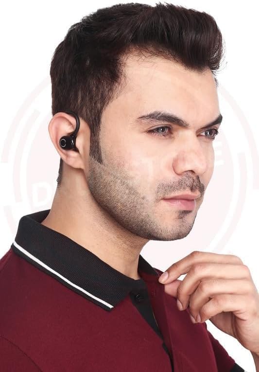 Sleek Single-Ear Bluetooth Headphones for Men – Portable Mini Headset with Premium Mic and Seamless Device Compatibility for Effortless Connectivity – Perfect Audio Solution for Trendsetting Professionals in Black F 05 Design