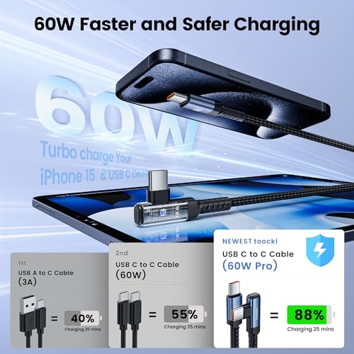 10 ft USB C to USB C Charger Cable (2-Pack) – 60 W Fast Charging Type C Cord with Right Angle Connector for i Phone 16, 15 Pro Max/Plus, Mac Book Air, Samsung S23 Ultra/S22, Note 20 – Superior Durability & Enhanced Ergonomics for Optimal Device Performance