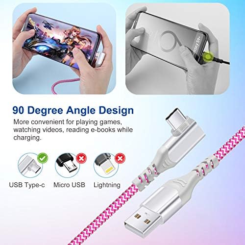 10 FT USB to C Cable 3 Pack – Fast Charging Right Angle Nylon Braided Charger for i Phone 16, Samsung Galaxy S25 & More – Superior Durability & Enhanced Comfort for Gaming & Streaming – Universal Compatibility for All Devices