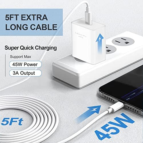 Dual-Port 45 W Super Fast USB C Charger for Samsung Galaxy S24/S23/S22/Note Series – Power Delivery & Programmable Power Supply for Rapid Charging, Enhanced Safety, and Travel-Friendly Design