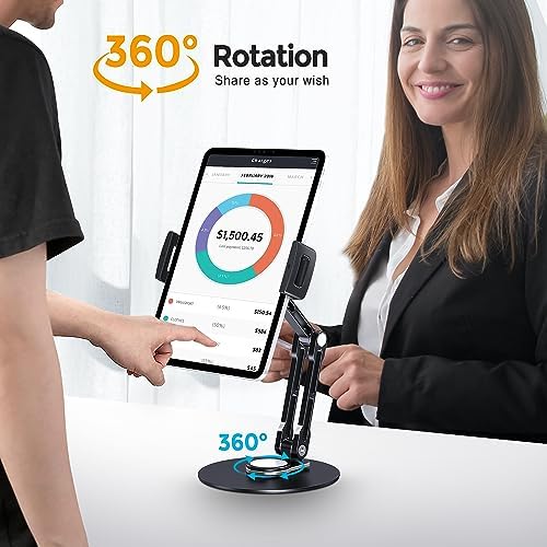 Premium Aluminum 360° Rotating Tablet Stand Holder for i Pad – Adjustable Height & Angle, Secure Non-Slip Base, Perfect for i Pad Air, Mini, Pro 11/13 & More – Ultimate Versatility for Work, Entertainment & Video Calls