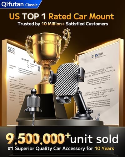 Qifutan Universal Car Phone Holder – Secure Dashboard Mount for All Smartphone Models with 360-Degree Rotation and Strong Adhesive Base – Enhance Driving Safety and Hands-Free Convenience