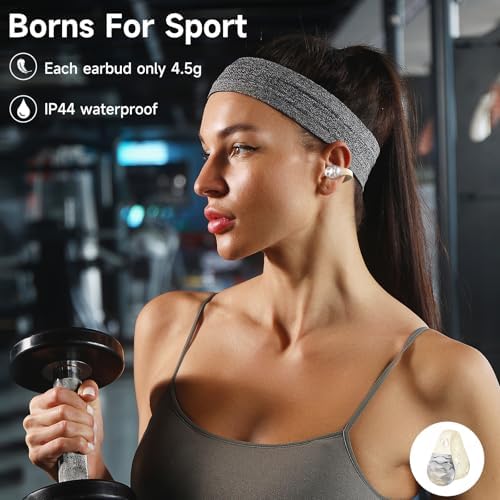 aigo Open Ear Bluetooth Earbuds – Ultra-Lightweight Clip-On Headphones for Active Fitness Enthusiasts, Secure Over-The-Ear Design with Built-In Mic, Effortless Wireless Charging, Enhanced Device Compatibility, Superior Sound Quality for Running and Workouts