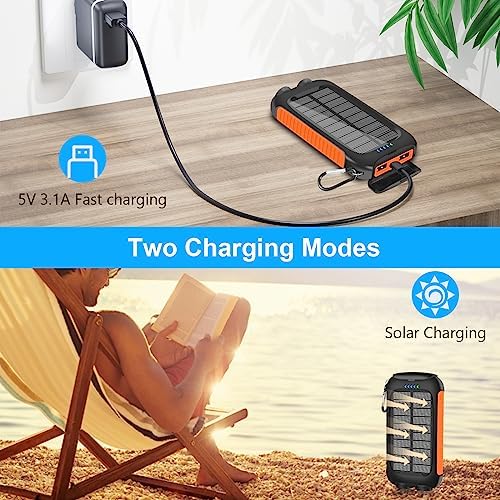 Ultimate Solar Power Bank, 38,800 m Ah Portable Charger with Dual USB-A & Type-C Ports, 15 W Fast Charging, Waterproof Design, Built-in LED Flashlight – Ideal for Outdoor Adventures and Emergency Preparedness