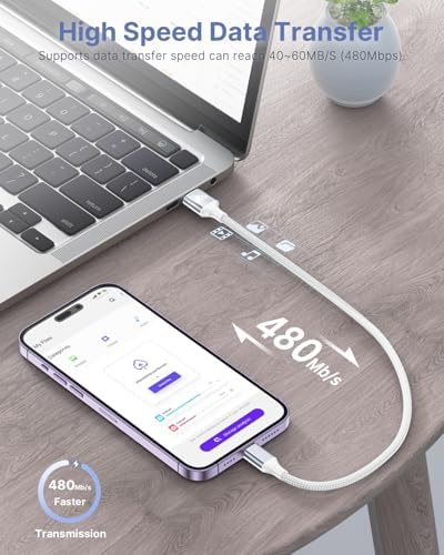 Aioneus 1 ft Apple Certified Lightning Cable – High-Speed USB A to Lightning Charger for i Phone 14/13/12/11 Pro Max/XR/XS/8/7 Plus/6/SE – Durable Nylon Braided Design for Tangle-Free Portability and Enhanced Charging Efficiency
