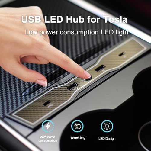 Transform Your Tesla Model 3/Y with the Ultimate USB Hub – Multi-Port Charger with Tricolor LED for 2021-2023 Models – Fast Charging Solution for All Your Devices – Stylish Interior Accessory for Seamless Connectivity