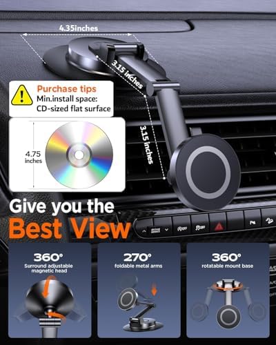 Ultimate Mag Safe Car Phone Holder for Dashboard – 360° Rotatable Magnetic Mount with Strong Adhesive for i Phone & Samsung – Secure, Sturdy Metal Design for Safe Driving and Hands-Free Navigation