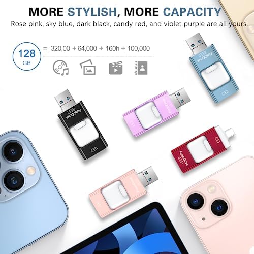 4-in-1 Rose Pink 256 GB Flash Drive for i Phone & i Pad – Versatile USB Type C Memory Stick for Seamless File Transfers Across Android, Computers & More – Enhanced Speed & Storage Solution for Photos, Videos, and Documents