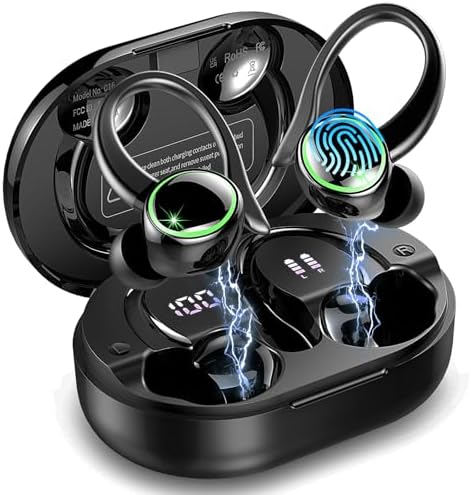 Elevate Your Active Lifestyle with Advanced Bluetooth 5.3 Wireless Earbuds – 50 Hours of Playtime, Superior Deep Bass, and 4 ENC Noise-Cancelling Mics for Crystal-Clear Sound – IP7 Waterproof Design with Secure Earhooks for Ultimate Comfort During Workouts and Outdoor Activities – Your Essential Fitness Companion for Uninterrupted Audio Adventure