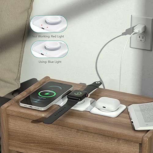 Versatile 3-in-1 ORIA Wireless Charging Hub with Night Light – Efficient and Fast Charging Station for i Phone 14/13/12/11/Pro/Max and Apple Watch – Compact Foldable Design for Seamless Travel and Home Use – Ideal for Bedside and Office Setup