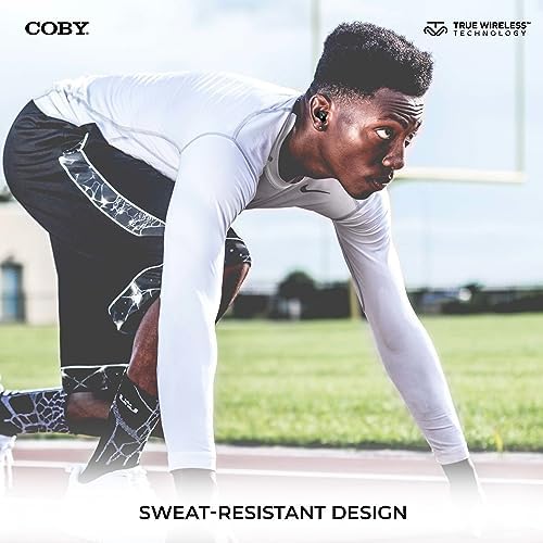 Coby Pro Fitness True Wireless Earbuds with Charging Case – Premium Sweat-Resistant Design, Noise Isolation, and HD Audio for Optimal Workout Performance – 15-Hour Playtime, Auto-Pairing, and Hands-Free Calling with Siri/Google Compatibility in Sleek Black – Your Ultimate Fitness Audio Companion