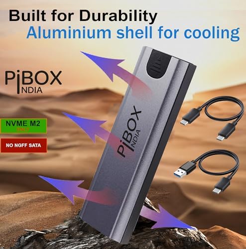 High-Speed Pibox India NVMe M2 Enclosure with Fan – USB 3.2 10 Gbps Tool-Free SSD Adapter for 2230/2242/2260/2280 M & B&M Keys – PCI-E NVMe Reader with Enhanced RTL9210 Performance and Heat Dissipation Solutions