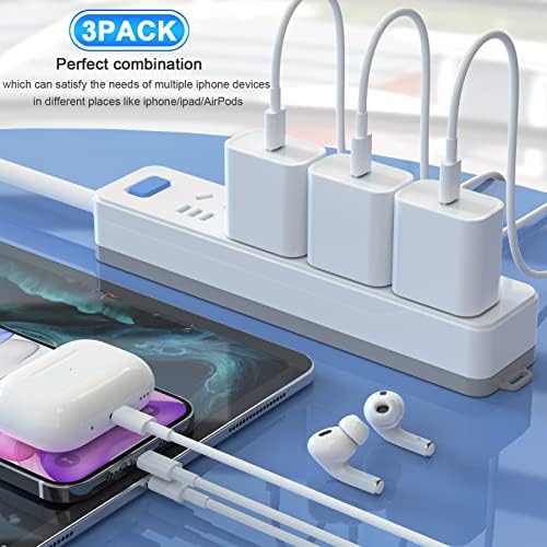 20 W PD USB C Wall Fast Charger Adapter – i GENJUN 3 Pack with 6 FT Type-C to Lightning Cables for i Phone 14, 13, 12, 11 Pro Max, XR, XS, X & i Pad – Ultimate Fast Charging Solution with Enhanced Durability and Safety Features