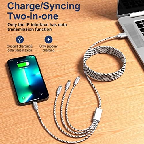 Ultimate 4-in-1 Fast Charging Cable – 10 Ft Multi-Device Charger with Dual IP, Micro USB & Type C Ports – 3.5 A High-Speed Performance for i Phone 13/12/11/Xs/X/8/7/6/se, Samsung Galaxy, LG, Pixel, and One Plus – Durable Nylon Braided Design for Enhanced Longevity and Convenience