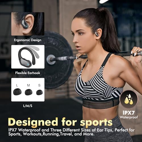Revolutionary Bluetooth 5.3 Wireless Earbuds with Exceptional 80-Hour Playtime – IPX7 Waterproof Sport Headphones Engineered for Ultimate Noise Isolation and Secure Comfort – Ideal for Gym Enthusiasts and Outdoor Explorers – Striking Red Design – Unmatched Audio Performance for Active Lifestyles