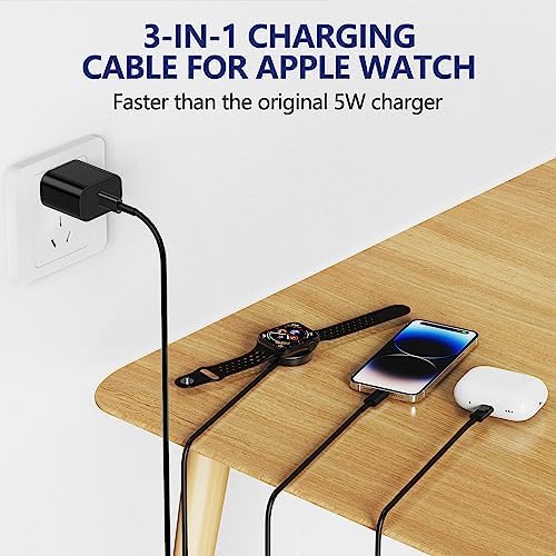 Premium 5 W Fast Charging USB C Cable for Apple Watch – 6 ft Magnetic Charger, MFi Certified, Compatible with Series SE2/8/7 & All Sizes 38 mm to 45 mm – Reliable & Efficient Power Solution for On-the-Go Users
