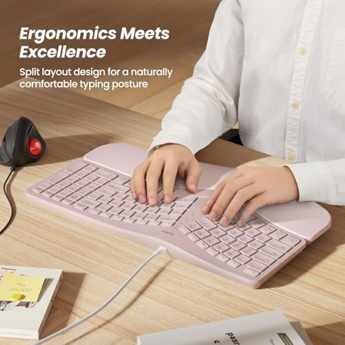 Nulea RT05 C Wired Ergonomic Split Keyboard with Cushioned Wrist Rest – Ultimate Comfort and Adjustable Tilt for Windows/Mac Users, Plug-and-Play USB Corded Design for Enhanced Typing Efficiency and Reduced Strain