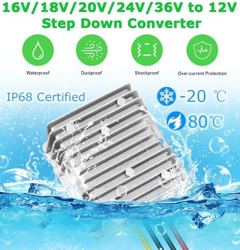 High-Performance 48 V to 12 V DC-DC Step Down Converter by Eagwell – 120 W Power Supply with Built-in Fuse for Maximum Safety – Perfect for Golf Carts, Scooters, RVs, and Marine Use – Reliable Voltage Reduction for Enhanced Device Efficiency and Versatility