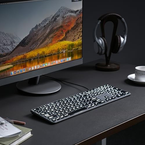 Illuminate Your Typing Efficiency with the Large Print Backlit Keyboard for Mac – Dual Interface, Ergonomic Low-Profile Design for Quiet, Precise Input, Full-Size Layout with Numeric Keypad for Enhanced Productivity, Perfectly Compatible with Mac Book Air/Pro and i Mac, Ideal for Day or Night Use