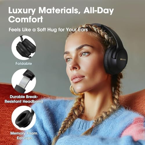 Premium Bluetooth Over-Ear Headphones with 80-Hour Playtime, Custom EQ Settings, and Enhanced Noise-Cancellation Microphone for Superior Call Clarity – Foldable Wireless Headset Ideal for Travel, Gym, Office, and Home Enjoyment with Rich Deep Bass and Unmatched Comfort