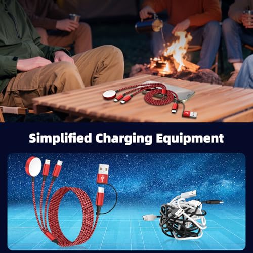 Travel Essentials 3-in-1 Charging Cable for Apple Watch & i Phone | Versatile 5 FT USB A/C to Type C Charger | Fast-Power Solution for Modern Travelers | Ultra-Lightweight & Portable Dual Compatibility | Convenient 2-Pack for Effortless Charging on the Go