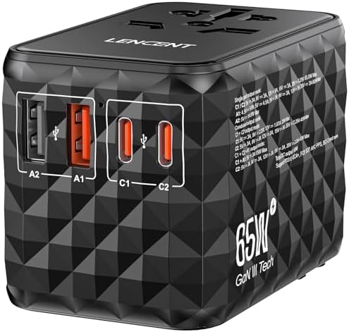 85 W Universal Travel Power Adapter with Retractable USB-C Cable – Optimal Fast Charging Hub for Global Use, Featuring 4 Ports for Seamless Connectivity in US, EU, UK & Beyond, Engineered for On-the-Go Professionals Seeking Efficiency and Versatility