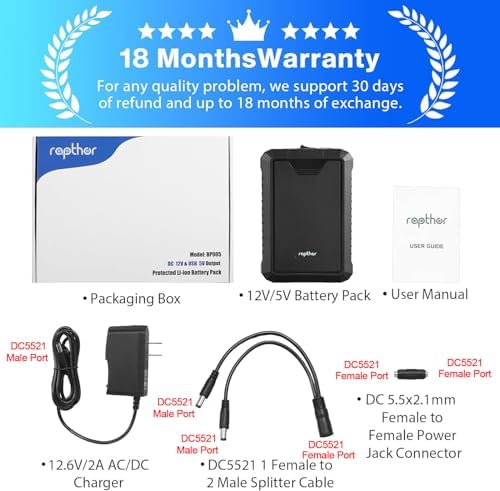 Rapthor 12 V 6500 m Ah & 5 V 13000 m Ah Rechargeable Lithium-Ion Power Bank – Versatile Fast Charger for Heated Jackets, CCTV Cameras, and More – Lightweight, Compact Design for Outdoor Adventures – Enhanced DC Output Compatibility and Safety Features