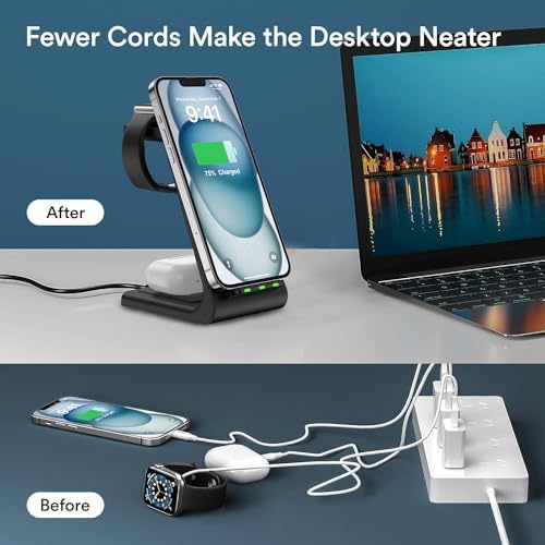 3-in-1 Wireless Charging Station for Apple Devices – Fast Magnetic Charger for i Phone 15/14/13/12/Pro Max/SE/11/XS/XR/8, Apple Watch 9-2, and Air Pods – Streamlined Power Solution for Home and Travel – Sleek, Compact Design for Enhanced Compatibility and Speed
