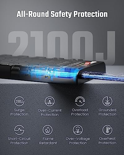 Power Strip Surge Protector by SUPERDANNY – 22 Outlets, 45 W Type-C Fast Charging with 4 USB-A & 2 USB-C Ports, 2100 Joules Protection, 15 A/1875 W Capacity, 6.5 Ft Flat Plug Extension Cord – Ideal for Home Streaming & Gaming Setup