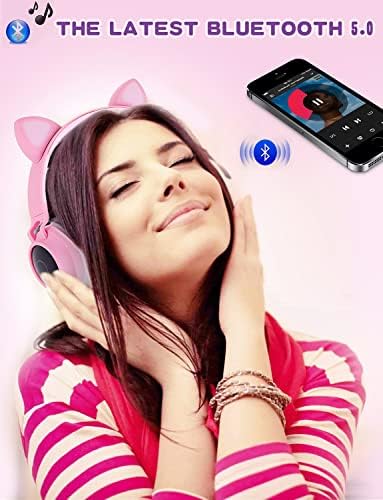 Vibrant Cat Ear Wireless Bluetooth Headphones for Kids and Teens – Fun LED Light-Up Design, Foldable Portability for Travel and Gaming – Superior Comfort for Long Listening Sessions on i Pads and Smartphones (Purple)