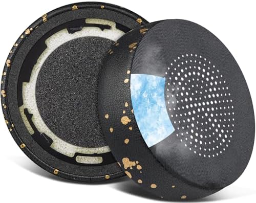Upgrade Your Audio Experience with SOULWIT Cooling Gel Earpads for Jabra Evolve 75 – High-Density Noise Isolation Foam Cushions for Ultimate Comfort and Enhanced Sound Quality – Elegant Black Gold Design – Perfect Replacement for Wireless Headset Accessories