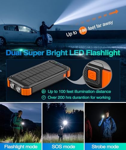 LATIMERIA 45800 m Ah Solar Power Bank – High-Capacity Portable Charger with QC 3.0 Fast Charging, USB-C Connectivity, and Eco-Friendly Solar Technology for i Phone, Samsung, Google Devices – Ultimate Reliability for On-the-Go Power Solutions