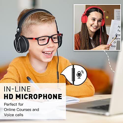 Rockpapa 950 Kids Wired Headphones – Vibrant Black and Green On-Ear Style with Built-in Microphone for Enhanced Online Learning, Foldable for Ultimate Portability, Compatible with Laptops, Tablets, and Chromebooks for Seamless Classroom Engagement and Daily Use