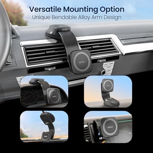 Aetos Mag Safe Car Mount: Ultimate 360° Rotatable Phone Holder for i Phone 15/14/13/12 Pro/Plus/Max & Android Devices – Adjustable Alloy Arm for Custom Positioning, Sleek Modern Design Enhances Vehicle Aesthetics, Effortless Hands-Free Navigation & Calls, Durable Yet Lightweight for Everyday Use – Elevate Safety and Convenience on the Road