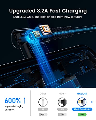 MRGLAS 3.2 A USB-C Charger Cable Pack – Versatile 4-Pack with Right Angle Design (10 FT, 6.6 FT, 3.3 FT, 1.6 FT) for Fast Charging i Phone 16/15, Samsung S10/S9, LG Smartphones – Durable Braided USB A to Type C Cords for Enhanced Performance and Compatibility