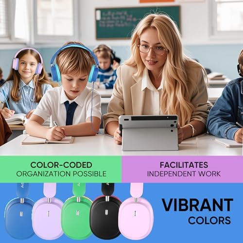 Vibrant Over-Ear Headphones for Kids – 5-Pack Foldable Wired Earphones with 3.5 mm Jack – Ideal Audio Solution for Classrooms, Travel, and Online Learning – Lightweight, Durable, and Engaging Colors for Young Learners