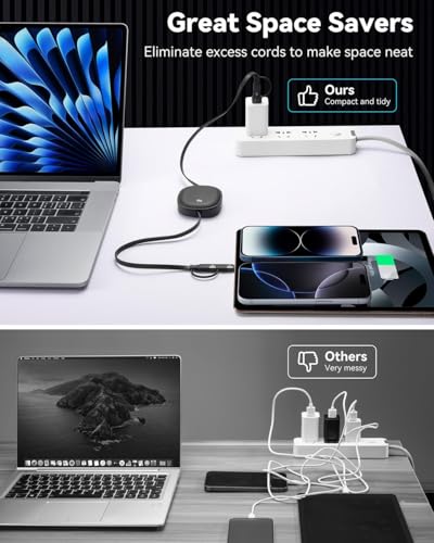 Versatile 5-in-1 Retractable USB Type C Charging Cable – 100 W Fast Charge, 2-Pack Multi-Connector Cord for i Phone, Samsung Galaxy, Mac Book & Tablets – Tangle-Free 3.86 ft Travel Cable with Enhanced Durability and Compatibility