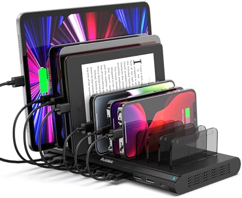 Ultimate 10-Port USB Charging Station with QC3.0 – 60 W Multi Charger Hub for Tablets & Smartphones, Customizable Dividers for Organized Power Management, Fast Charging Technology for Home & Office Use