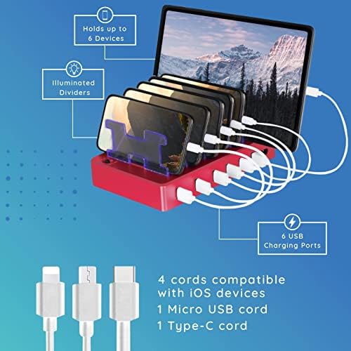 Stylish 6-Port USB Charging Dock in Elegant Pink – High-Speed Multi-Device Charger for i Phone and Android – Smart Technology for Fast, Safe Charging – Ideal for Home, Office, and Travel – Compact, Clutter-Free Design for Effortless Organization and Portability