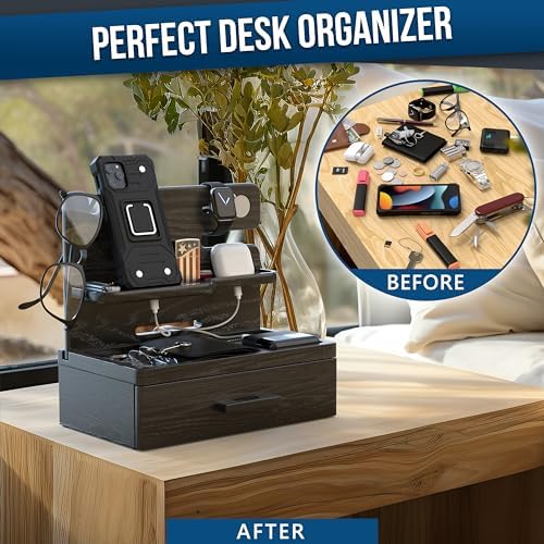 BarvA Phone Docking Station with Drawer Organizer | Night Stand Desk Charging Station | Upgraded Nightstand Organizer | Dresser Smart Watch Earbuds Phone Stand | Room Decor Gifts for Women Men Mom – Enhanced Compatibility and Speed