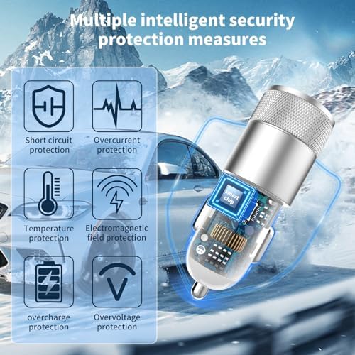 48 W Dual Port USB-C Car Charger with Lightning Cables – Apple MFi Certified Fast Charging Solution for i Phone, i Pad, and Air Pods – Durable All-Metal Design for Enhanced Portability and Efficiency – Ideal for Car Play and On-the-Go Charging Needs