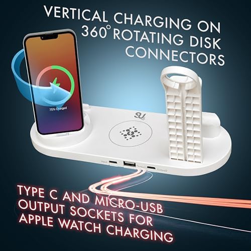 Ultimate 6 in 1 Fast Wireless Charging Hub – 15 W Qi Charger for i Phone 16/15/14/13/12 Pro Max Plus & Samsung Galaxy S23/S22 – Multi-Device Charging Station with Overcharge Protection & Compact Design for Home and Office Efficiency