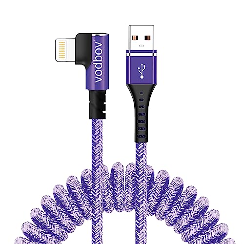 Tangle-Free Coiled i Phone Charger Cord (2-8 ft) – Zebra Black Right Angle Design for i Phone 14/13/12 Pro, Plus & Max – Fast Charging & Enhanced Compatibility for Effortless Device Powering