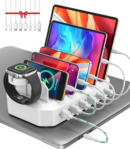 95 W Multi-Device Fast Charging Station – 6-Port USB Dock with 2 PD Ports for Quick Power-Up | UL & FCC Certified Safety Features | Compatible with i Phone, Android, Mac Book, i Pad, Kindle, Apple Watch & More | Sleek Design for Home & Office Charging Solutions